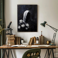 Cloaked Figure with Roses Abstract Artistic Poster PosterGoat