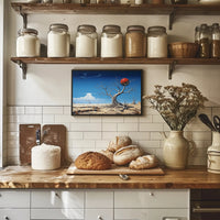 Surreal Desert Landscape with Red Sphere Artistic Poster