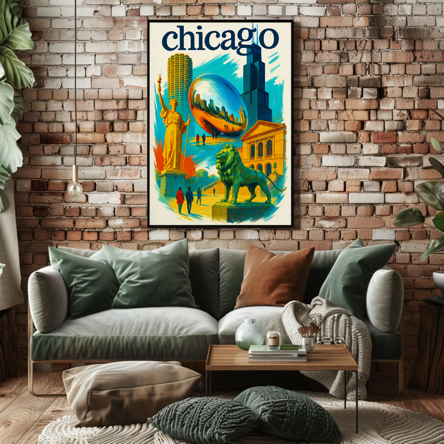 Chicago Lion Bean Willis Art Urban Vintage Travel Poster Wall Art