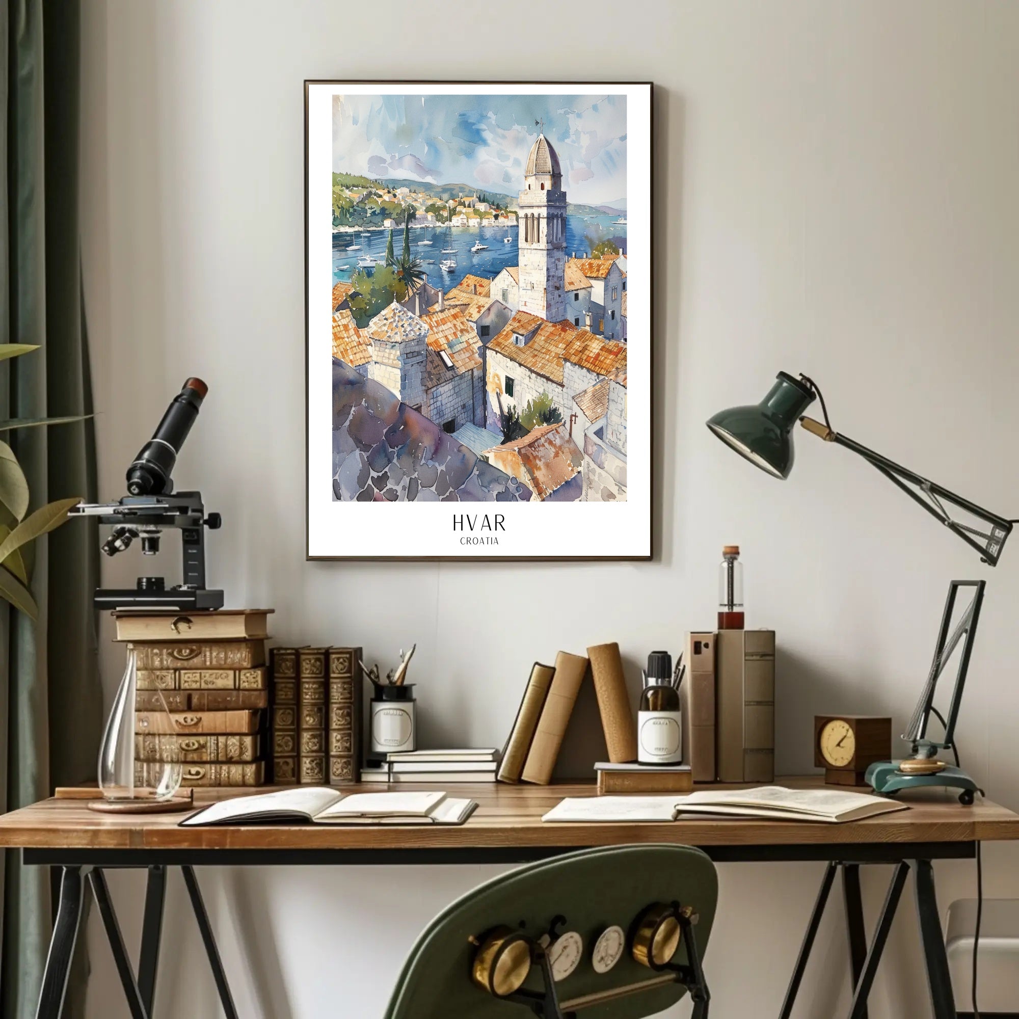 Hvar Croatia Scenic View Watercolor Travel Poster PosterGoat