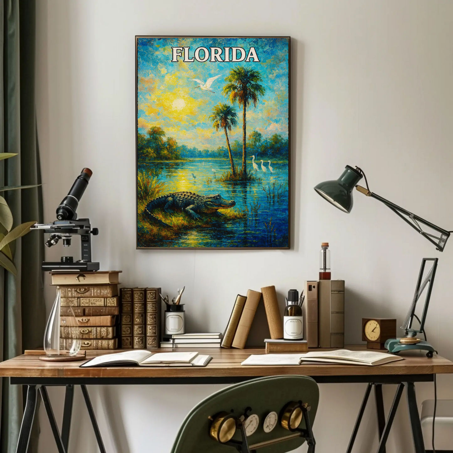 Florida Everglades Alligator Palms Wildlife Nature Poster