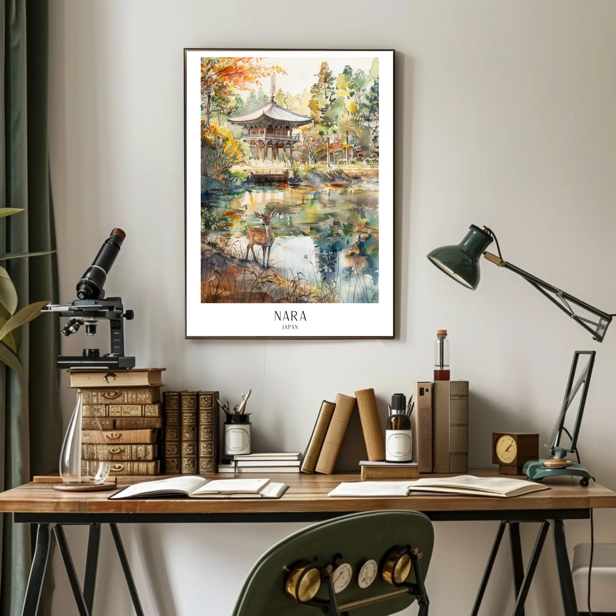 Nara Landscape with Deer in Autumn Travel Poster PosterGoat