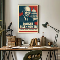Iconic Eisenhower Patriotism Vintage Silkscreen Leadership Capitol Silhouette Midcentury Americana Tribute Poster