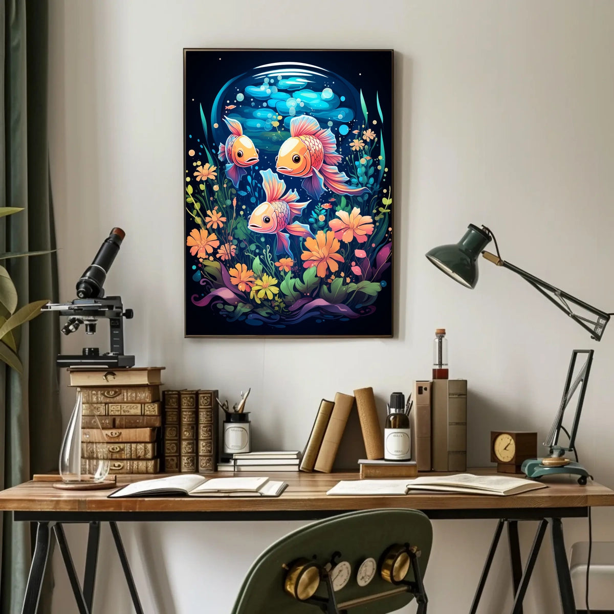 Underwater Harmony Vibrant Colorful Fish Blooming Flora Serene Ocean Life Scene Artwork Poster