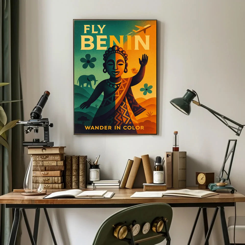 Fly Benin Vibrant Travel Adventure Poster PosterGoat