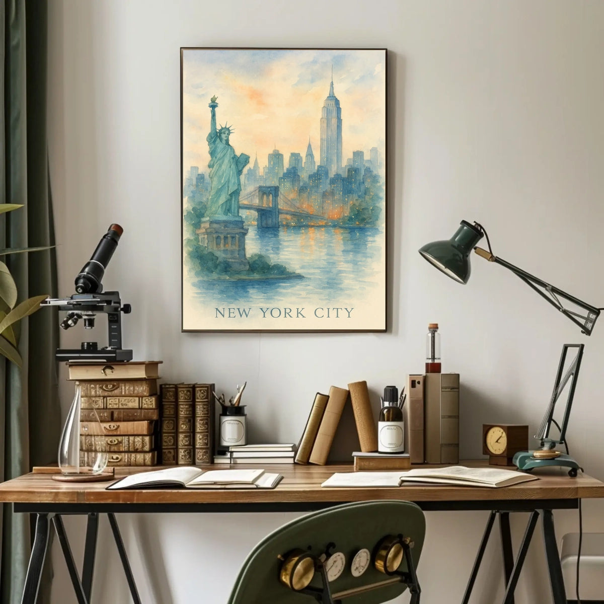 New York City Watercolor Landmarks Poster Classic Wall Art