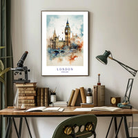Big Ben Art: Watercolor London Urban Cityscape Poster PosterGoat