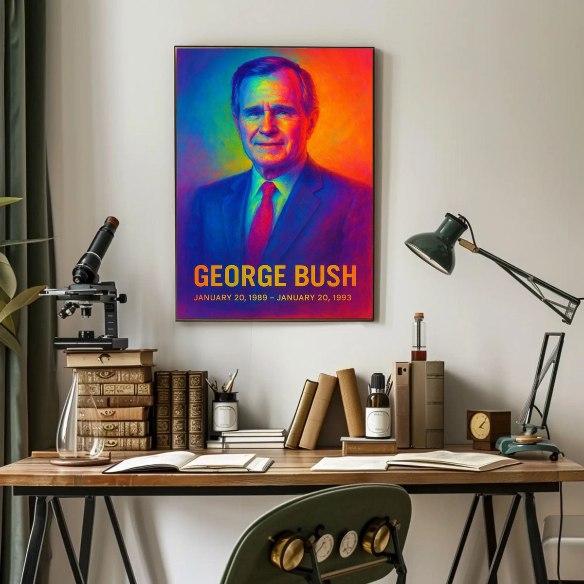 George H. W. Bush 41st President of the United States Neon Gradient Overlay Poster