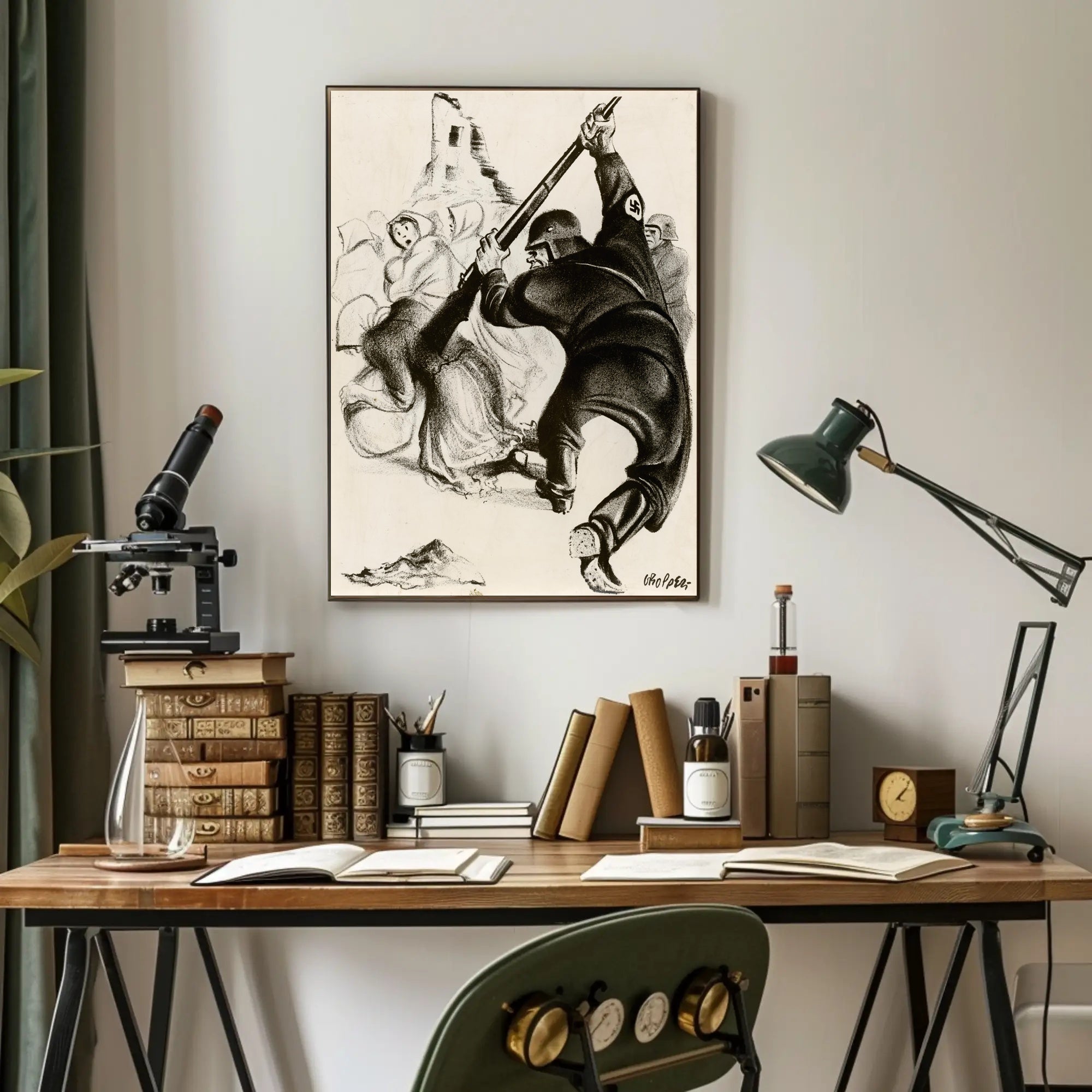 Oppression Depicted in Wartime Illustration Poster PosterGoat