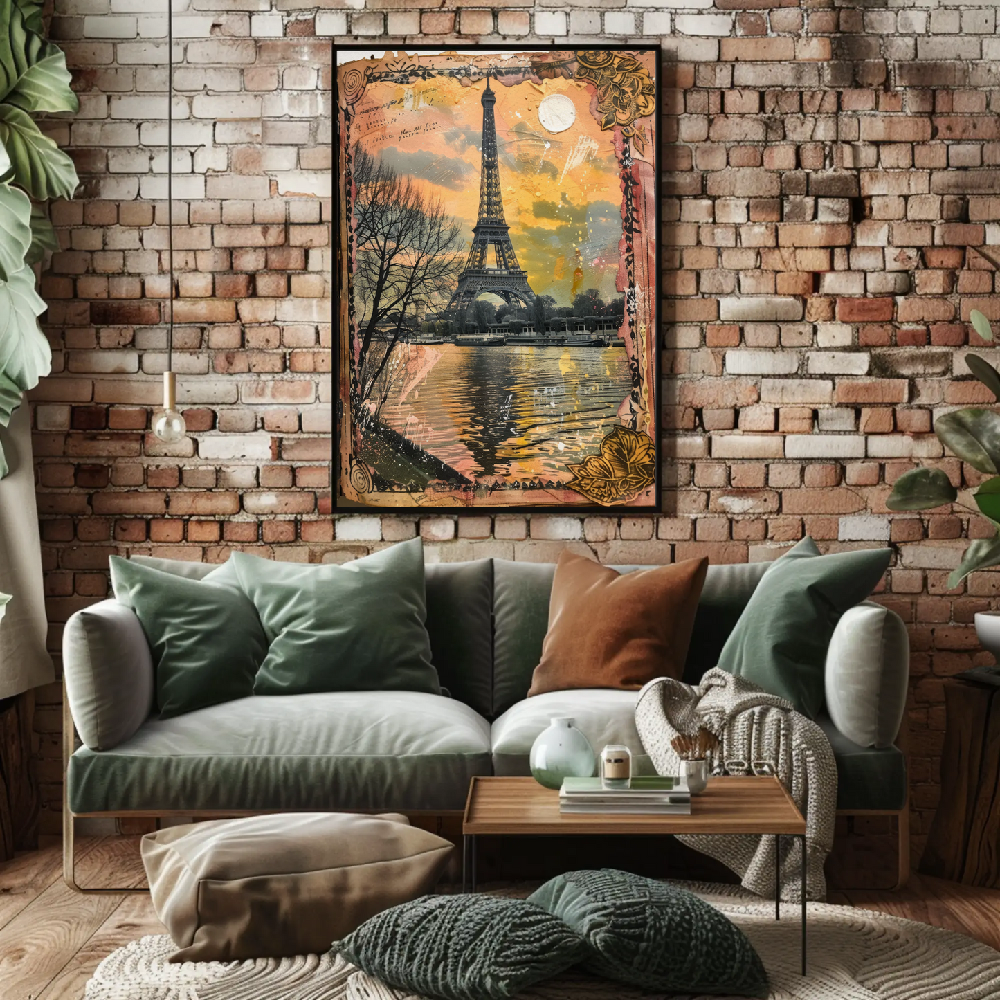 Eiffel Tower Collage – Sunset and Vintage Border