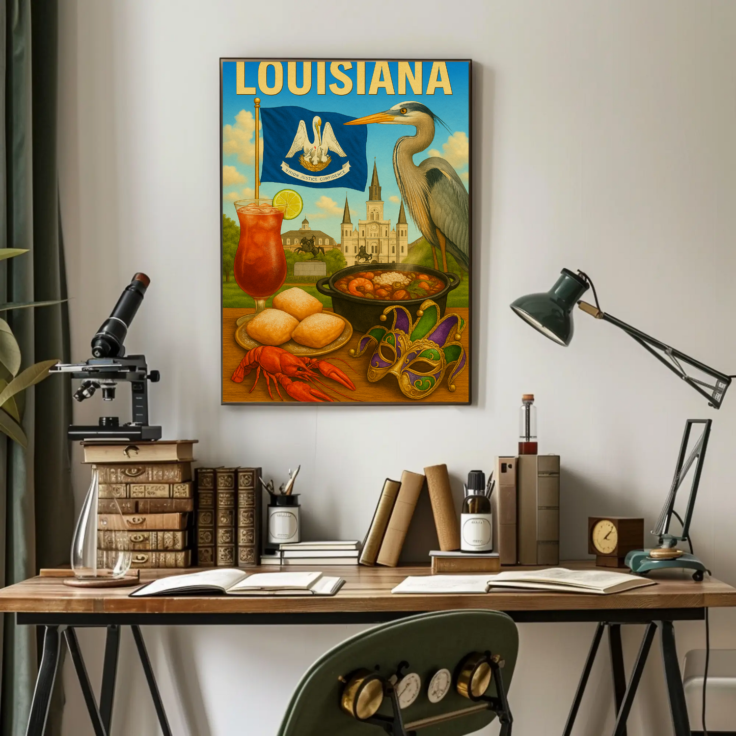 Louisiana Beignets Gator Mardi Gras Flag Food Travel Poster
