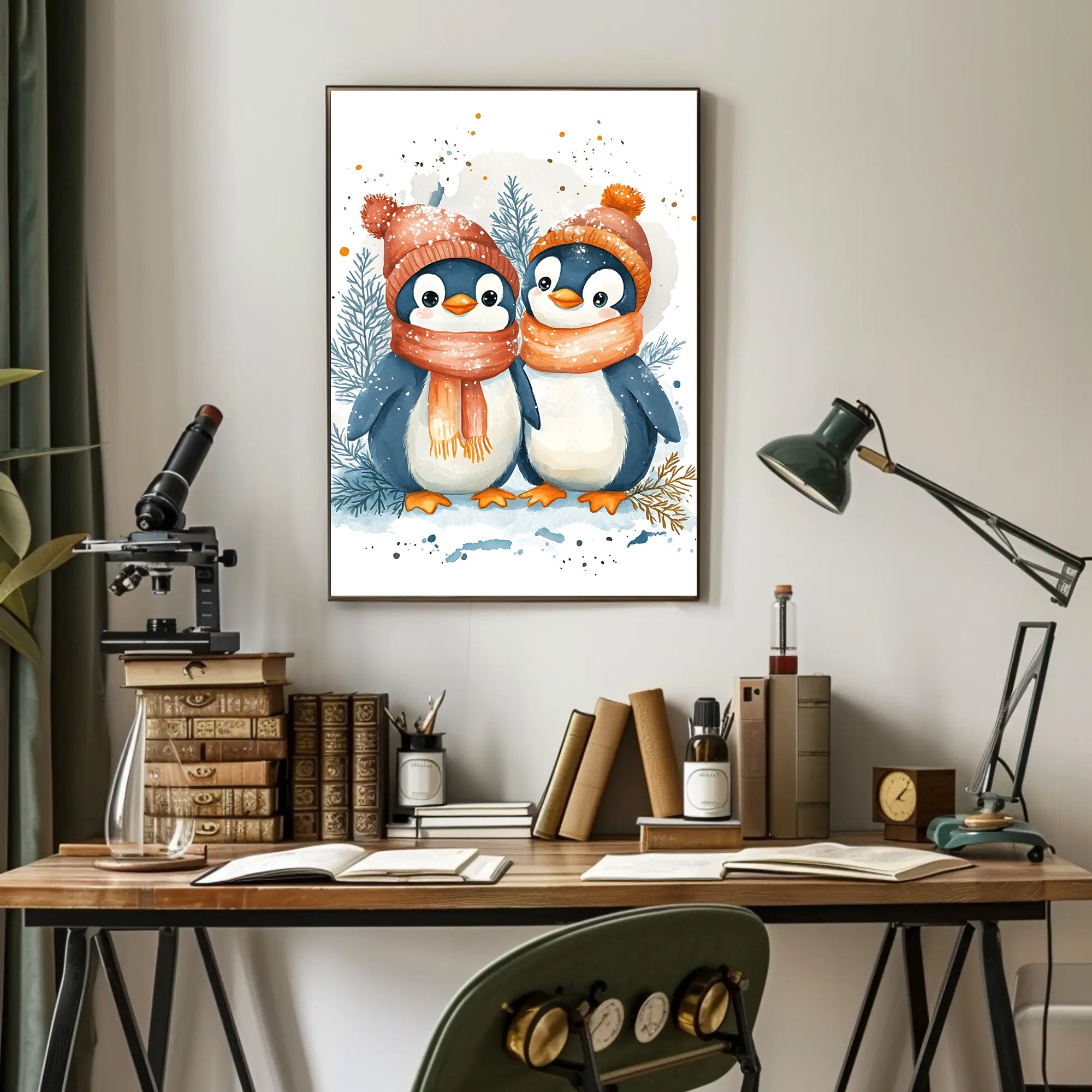 Charming Winter Penguins in Whimsical Animal Poster