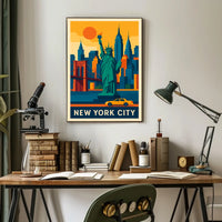 New York City Iconic Landmarks Poster Modern Wall Art