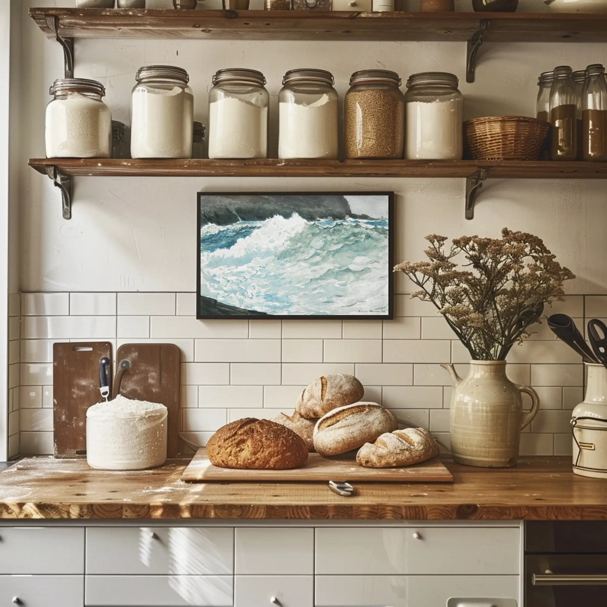 Dynamic Ocean Waves Watercolor Art - Artistic Poster