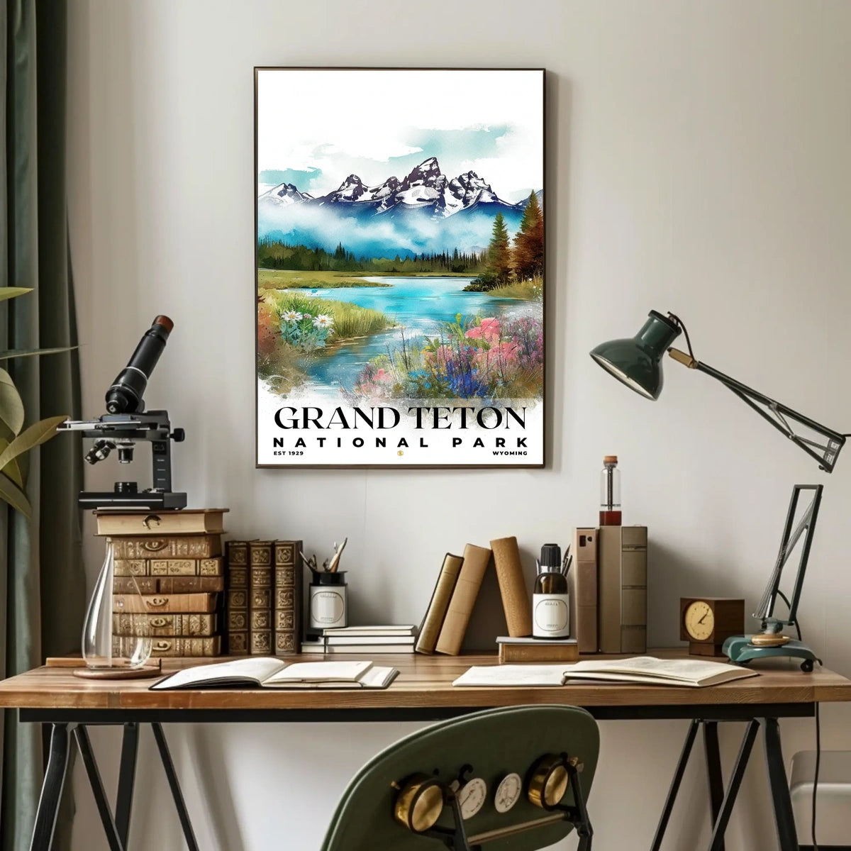 Grand Teton Watercolor Wall Art Poster