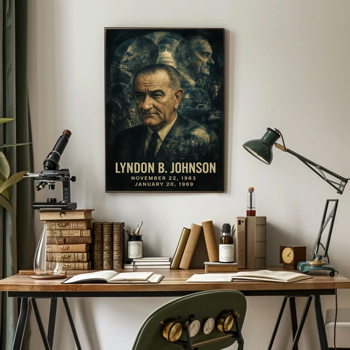 Lyndon B. Johnson 36th President of the United States Double Exposure Poster