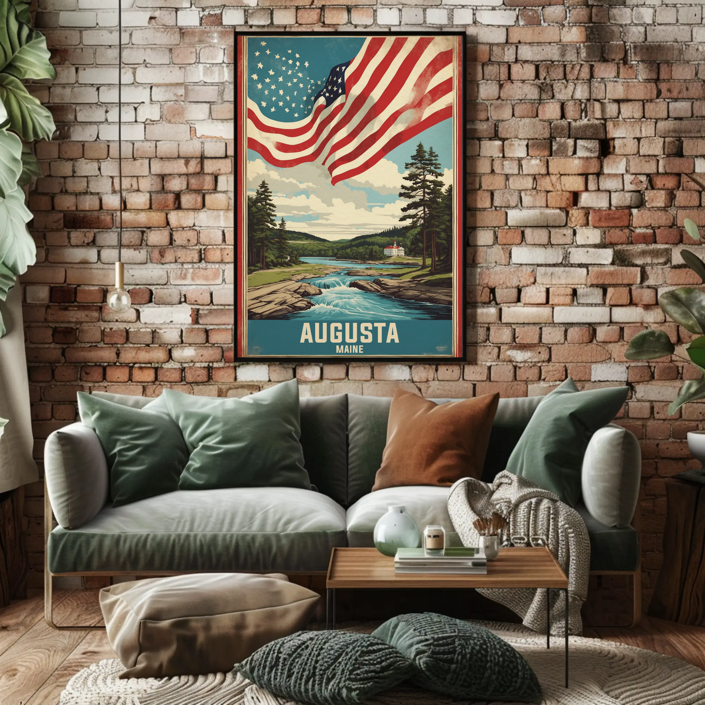 Augusta Maine River Retreat Vintage Travel Poster