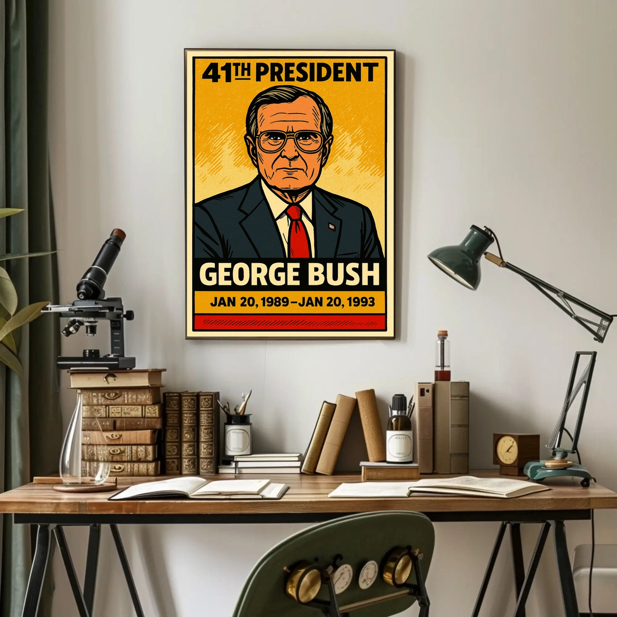 George H. W. Bush 41st President of the United States Inked Comic Style Poster
