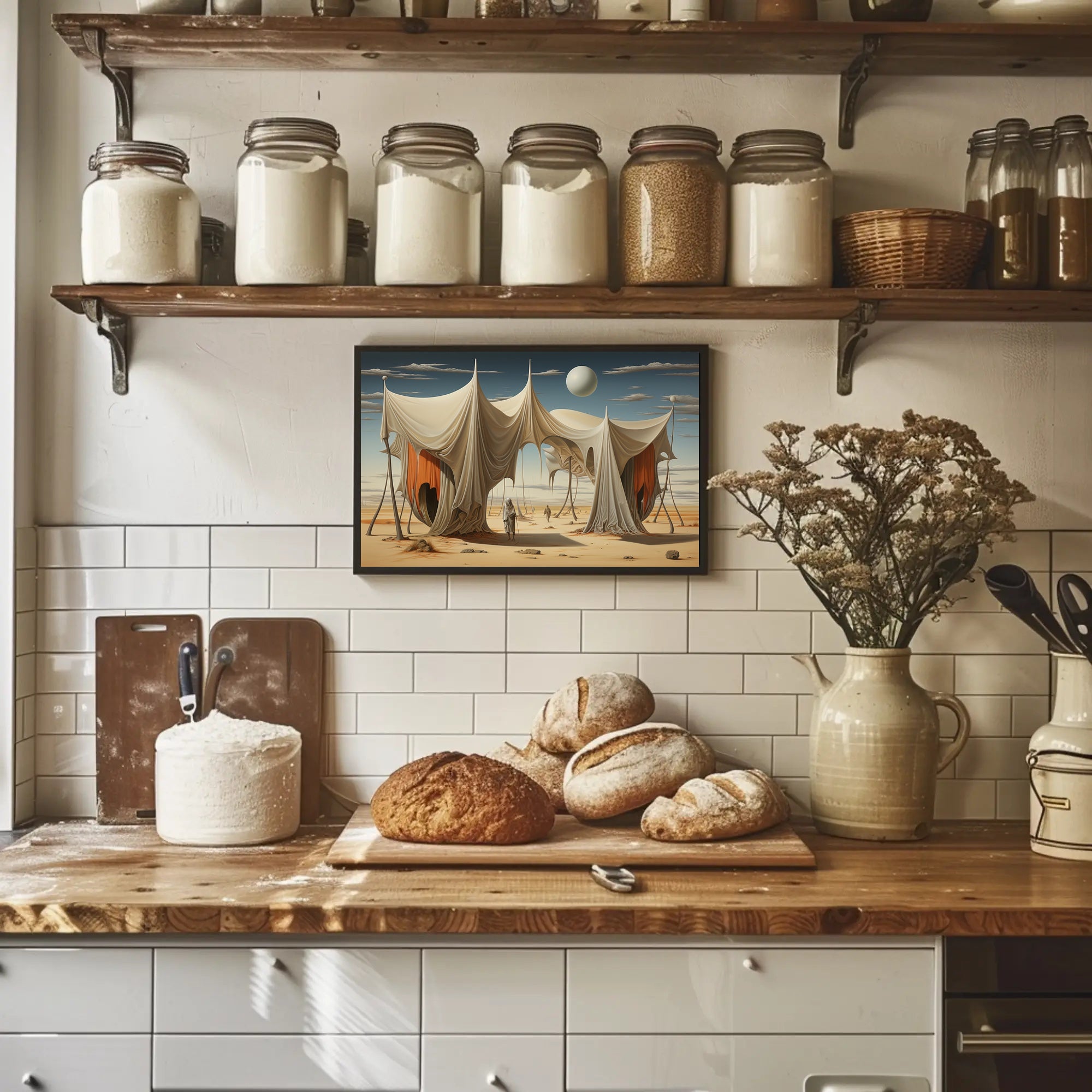 Surreal Desert Dreamscape in Futuristic Sci-Fi Poster