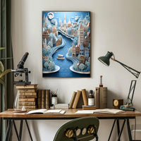 Whimsical River Cityscape Poster