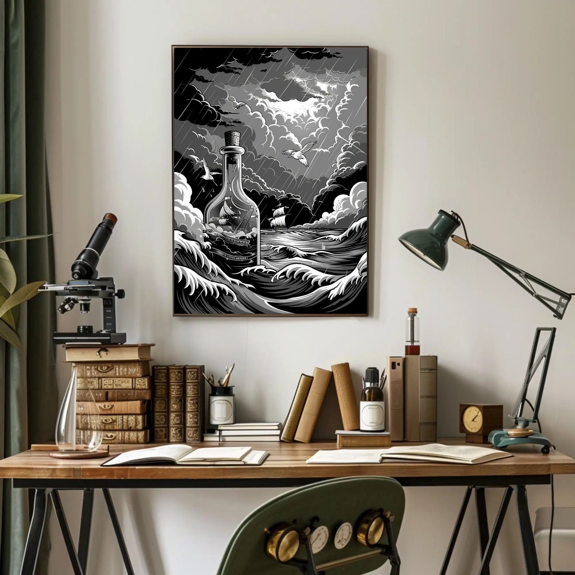 Stormy Seas in a Bottle Art Poster Print for Home Decor PosterGoat