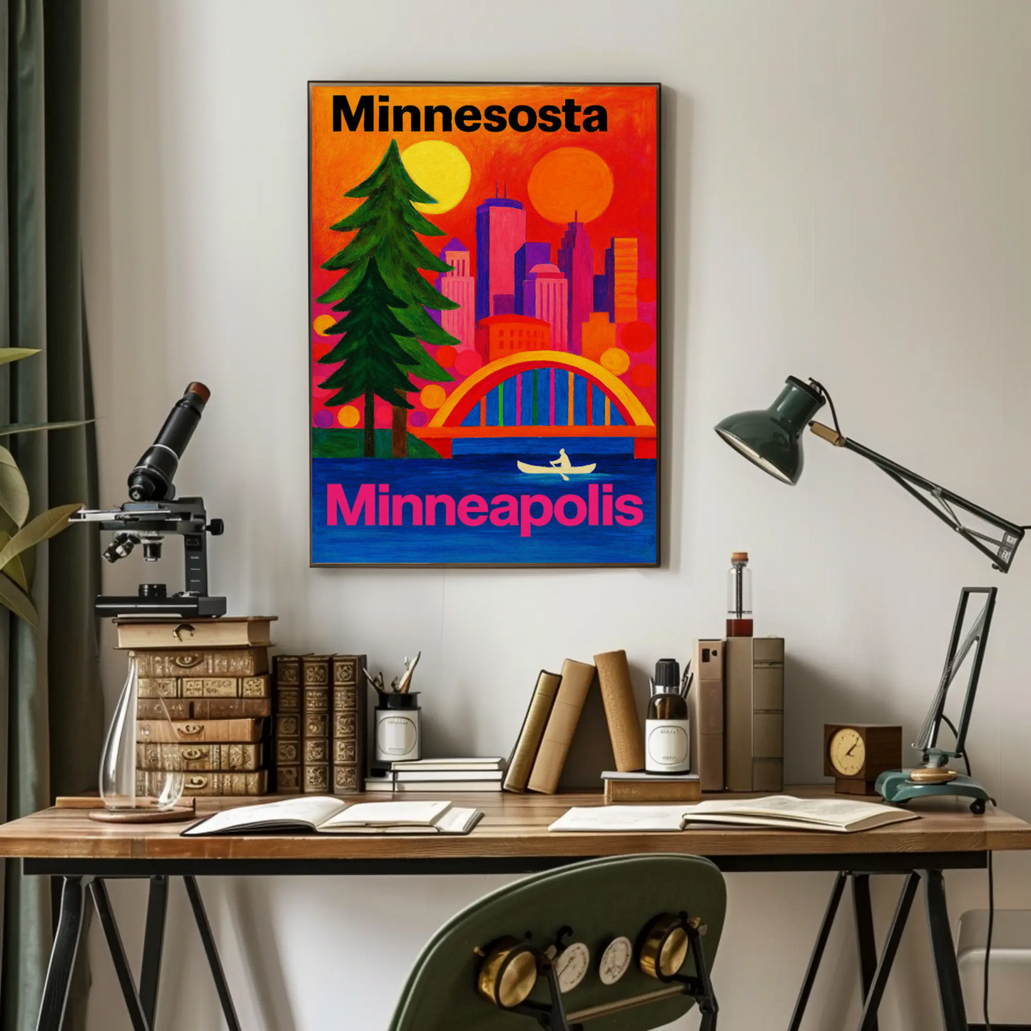 Minnesota North Woods Sunset Lake Canoe Travel Poster