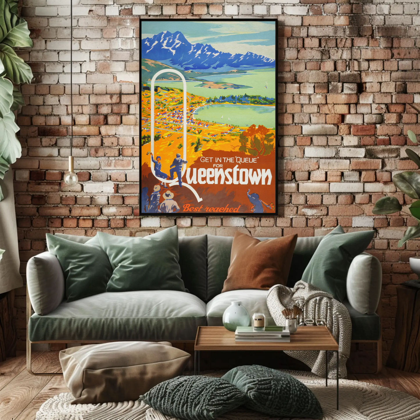 Queenstown Best Reached by Rail Vintage Poster