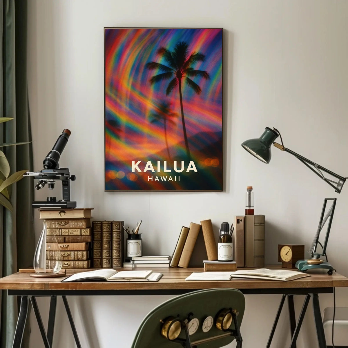 Tropical Kailua Palm Tree Abstract Art Surrealism Digital Painting Vibrant Hawaiian Paradise Sunset Colors Poster