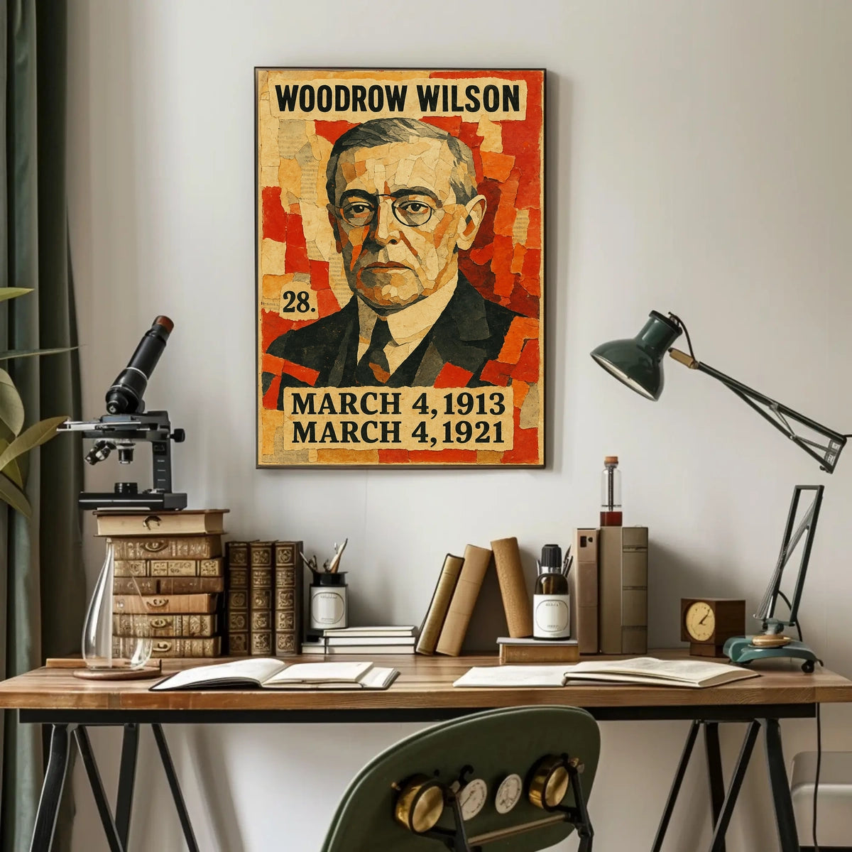 Woodrow Wilson 28th President of the United States Layered paper Collage Poster