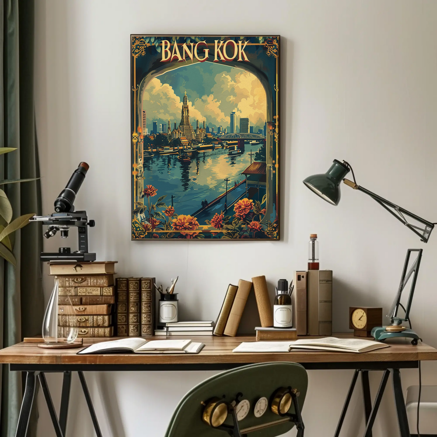 Bangkok Wat Arun Flowers Riverside City Thailand Travel Poster