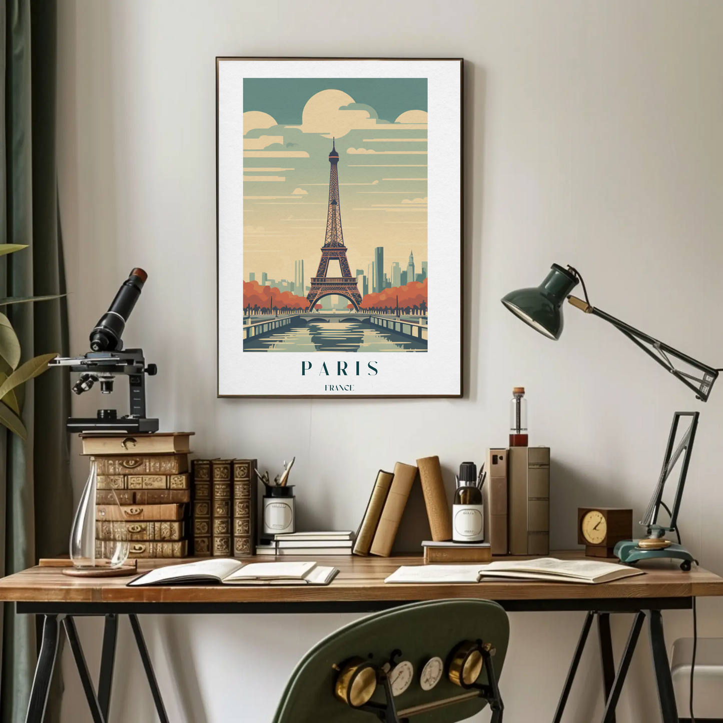 Paris France Eiffel Tower Autumn Skyline Travel Poster