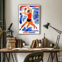 Dynamic Female Athlete Vintage Sports Propaganda Poster