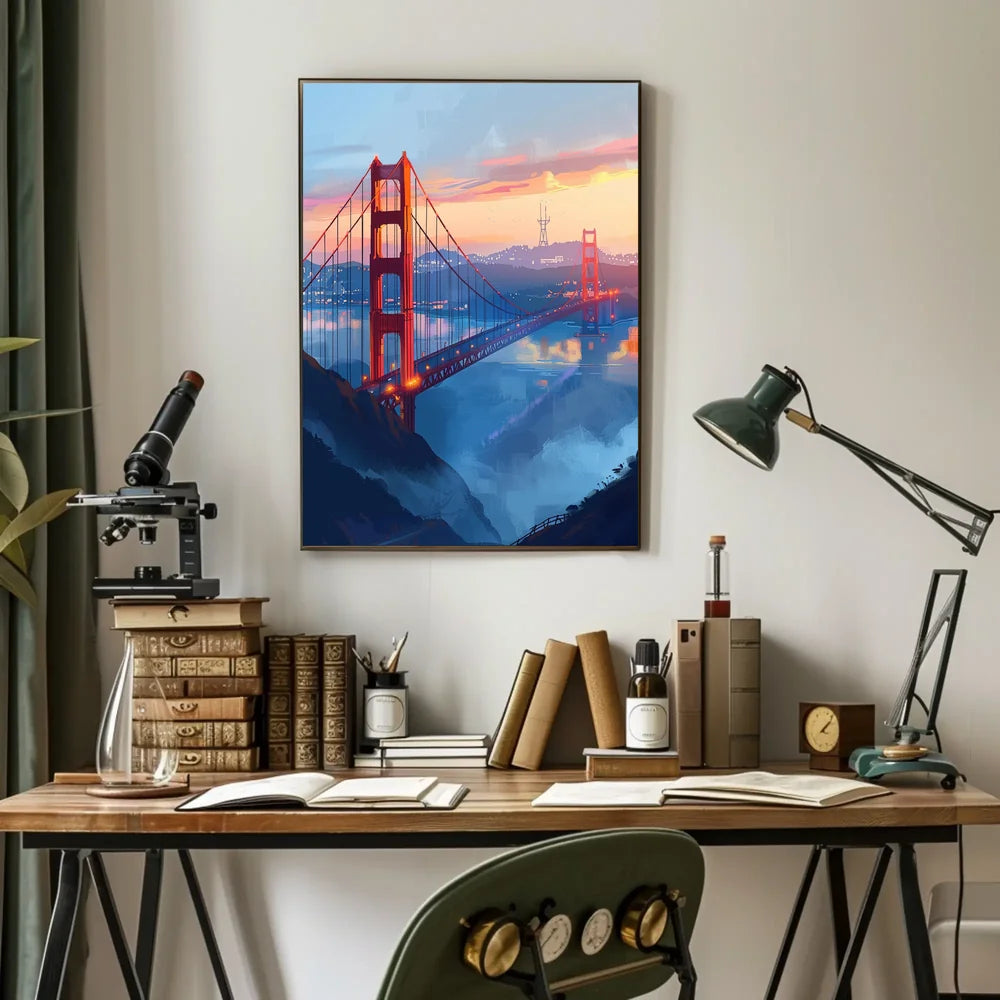 Golden Gate Bridge Twilight Art Poster, San Francisco
