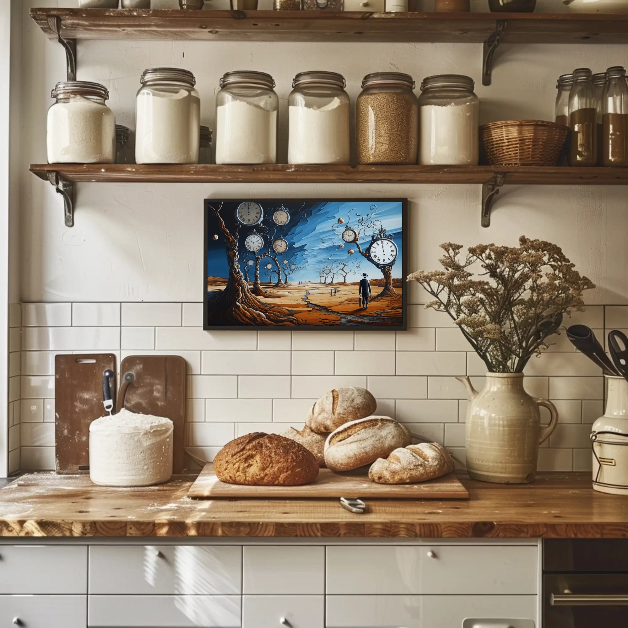 Surreal Barren Landscape with Clocks Artistic Poster