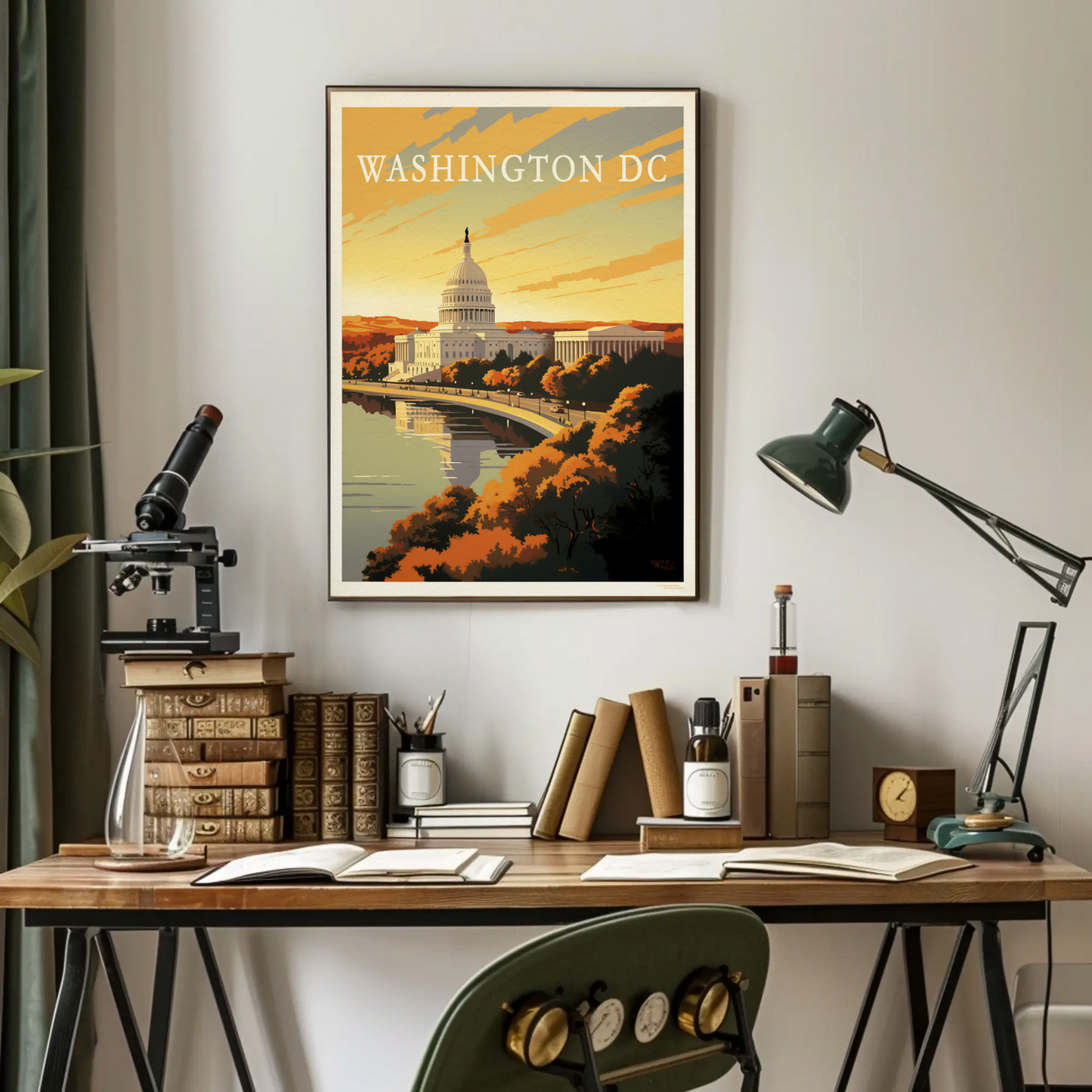 Washington DC Capitol Waterfront Sunset Travel Poster