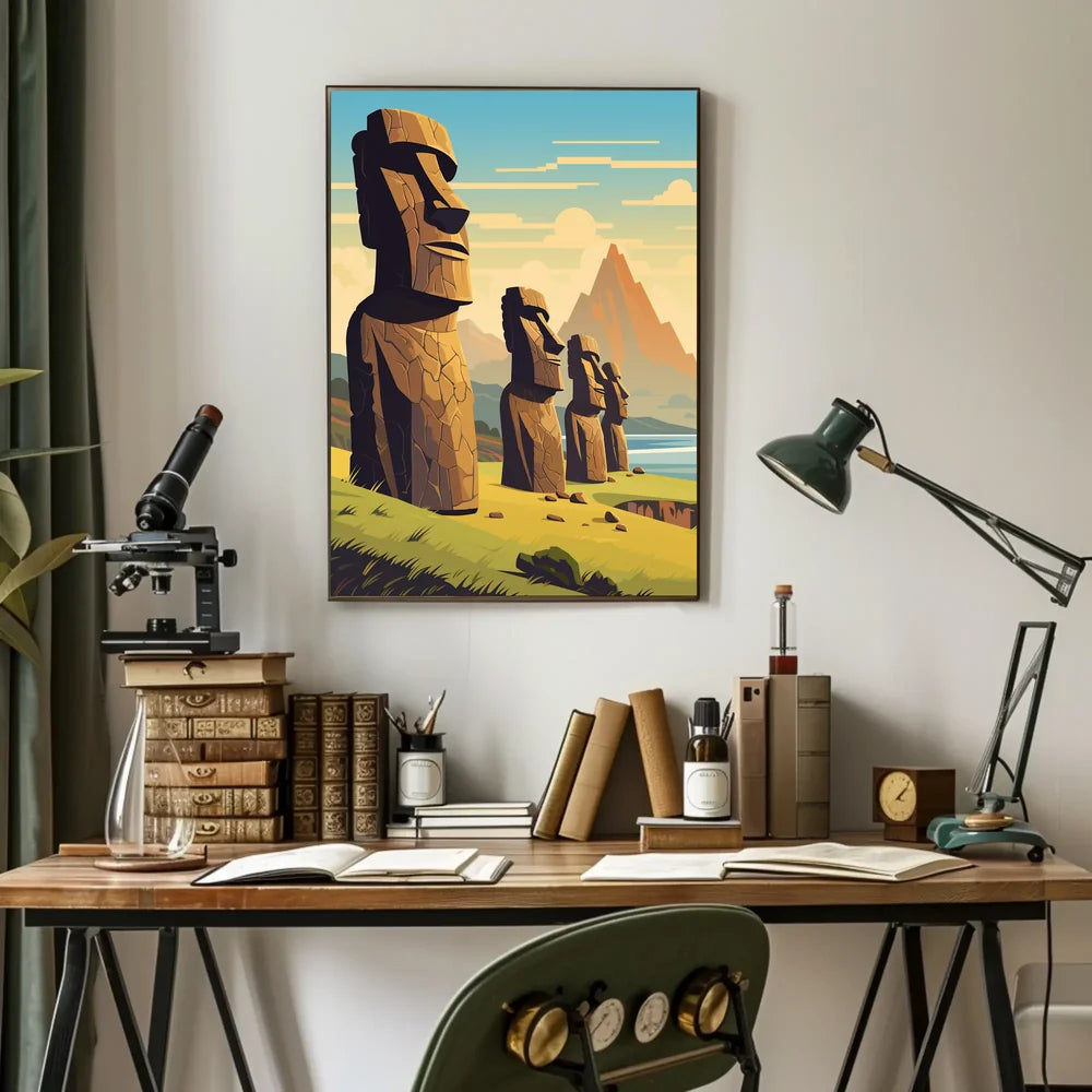 Easter Island Moai Statues Modern Art Poster