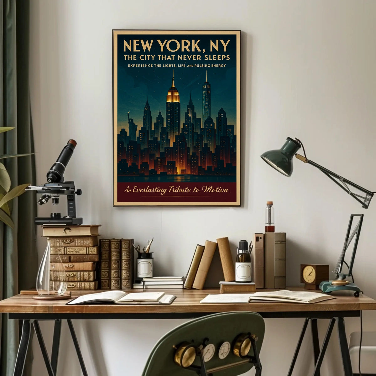 New York City Poster Vintage Travel Skyline Wall Art