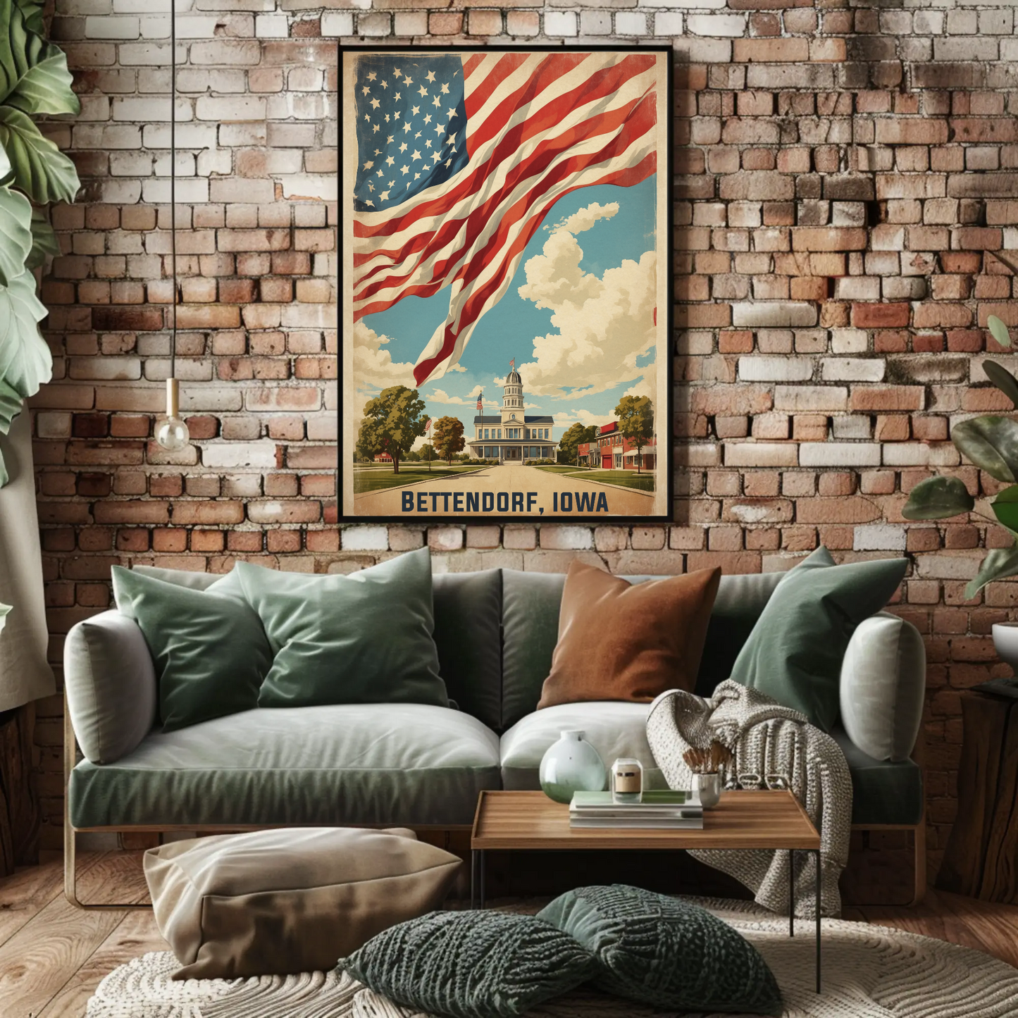 Bettendorf Iowa Town Hall Vintage Travel Poster