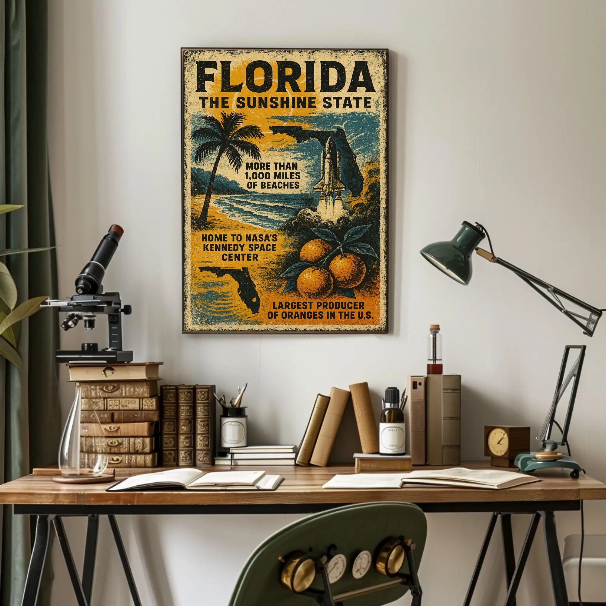 Florida Beaches and Space Launch Vintage Travel Poster