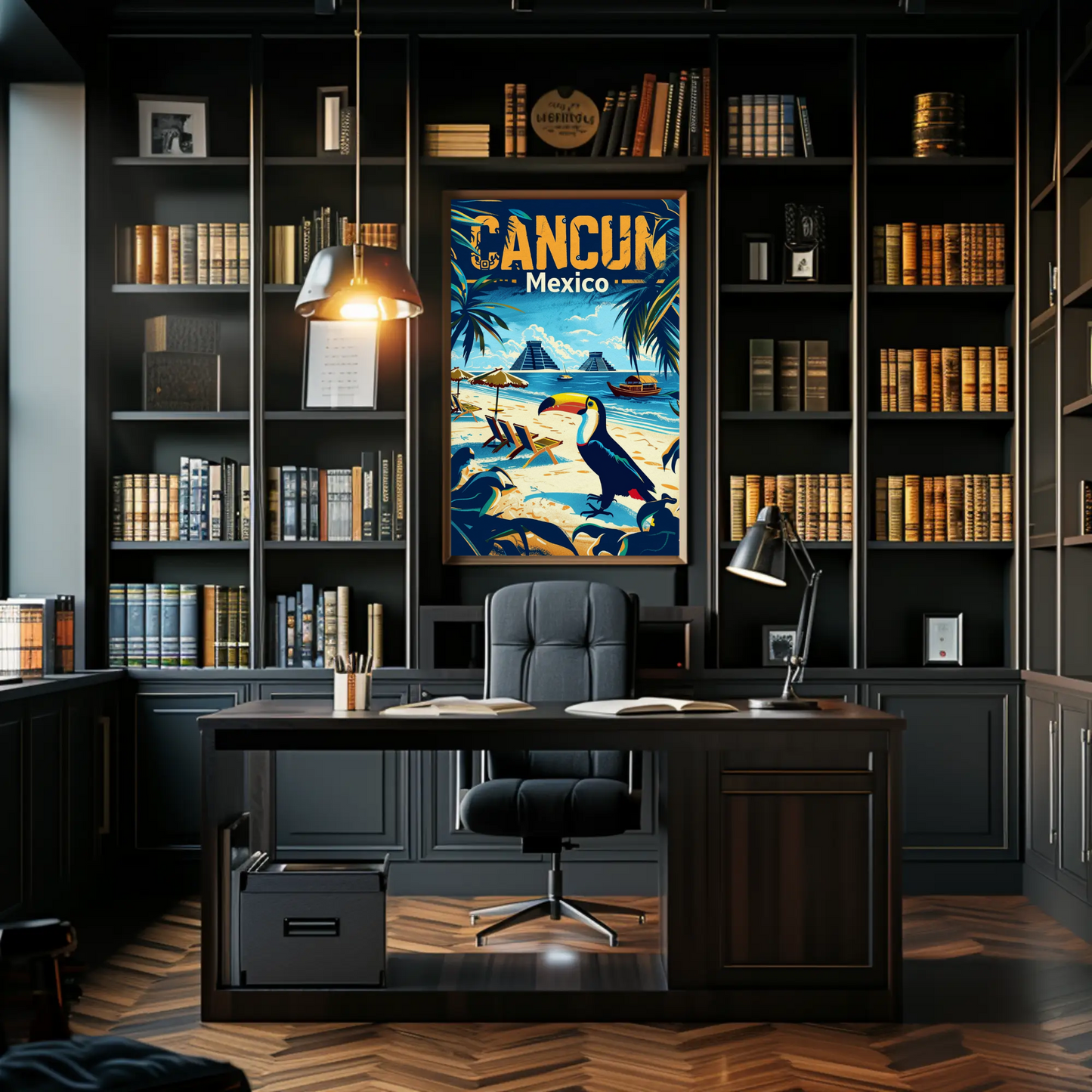 Tropical Sunset in Cancun Vintage Style Poster