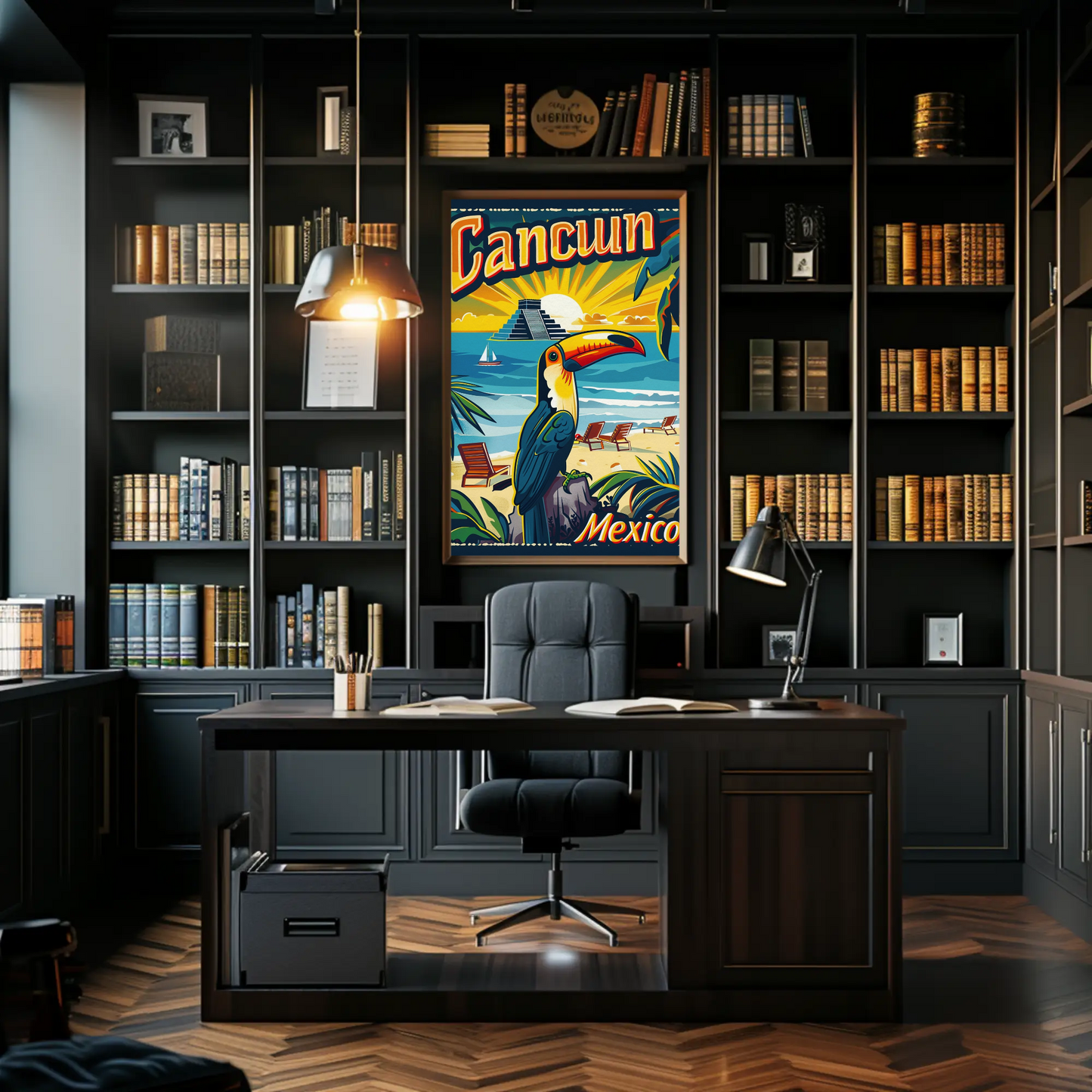 Tropical Sunset in Cancun Vintage Poster