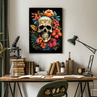 Skull and Floral Composition: Abstract or Artistic Poster