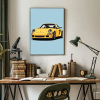Yellow Sports Car Illustration Poster PosterGoat