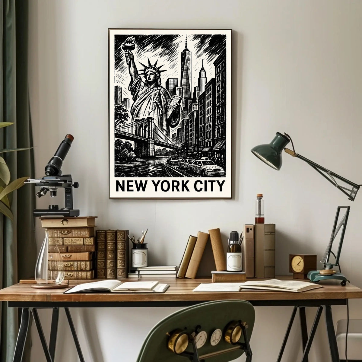 Iconic New York City Poster Monochrome Skyline For NYC Home