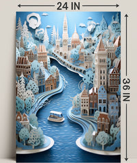 Whimsical River Cityscape Poster