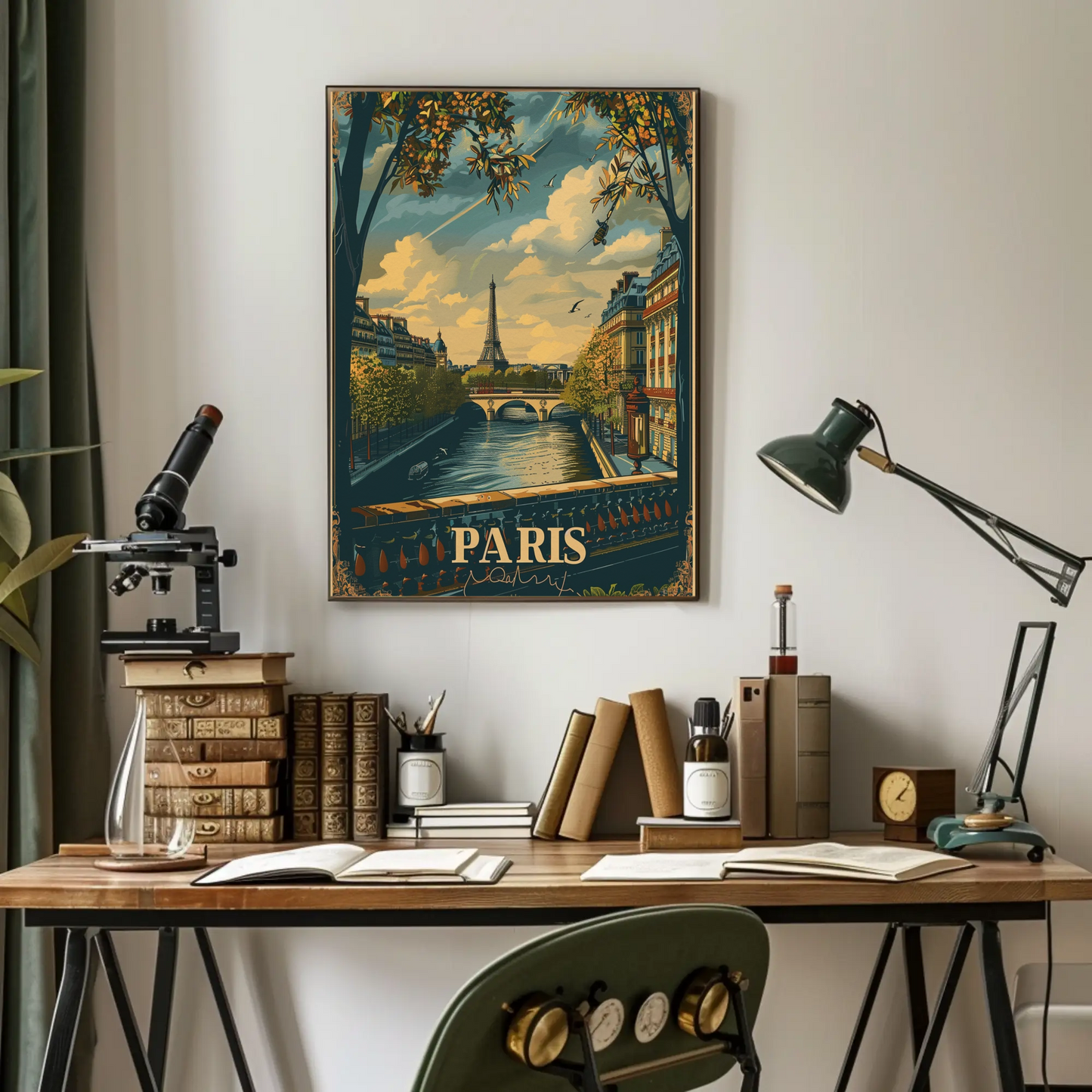 Paris Eiffel Tower River Seine Bridge Travel Poster