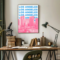 Los Angeles Skyline Repeated Text Dynamic Travel Poster PosterGoat
