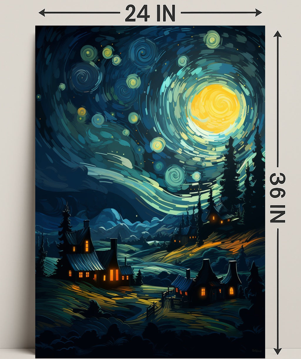 Starry Night Village Poster