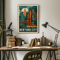 New York City Neon Skyline Cityscape Poster Retro Wall Art