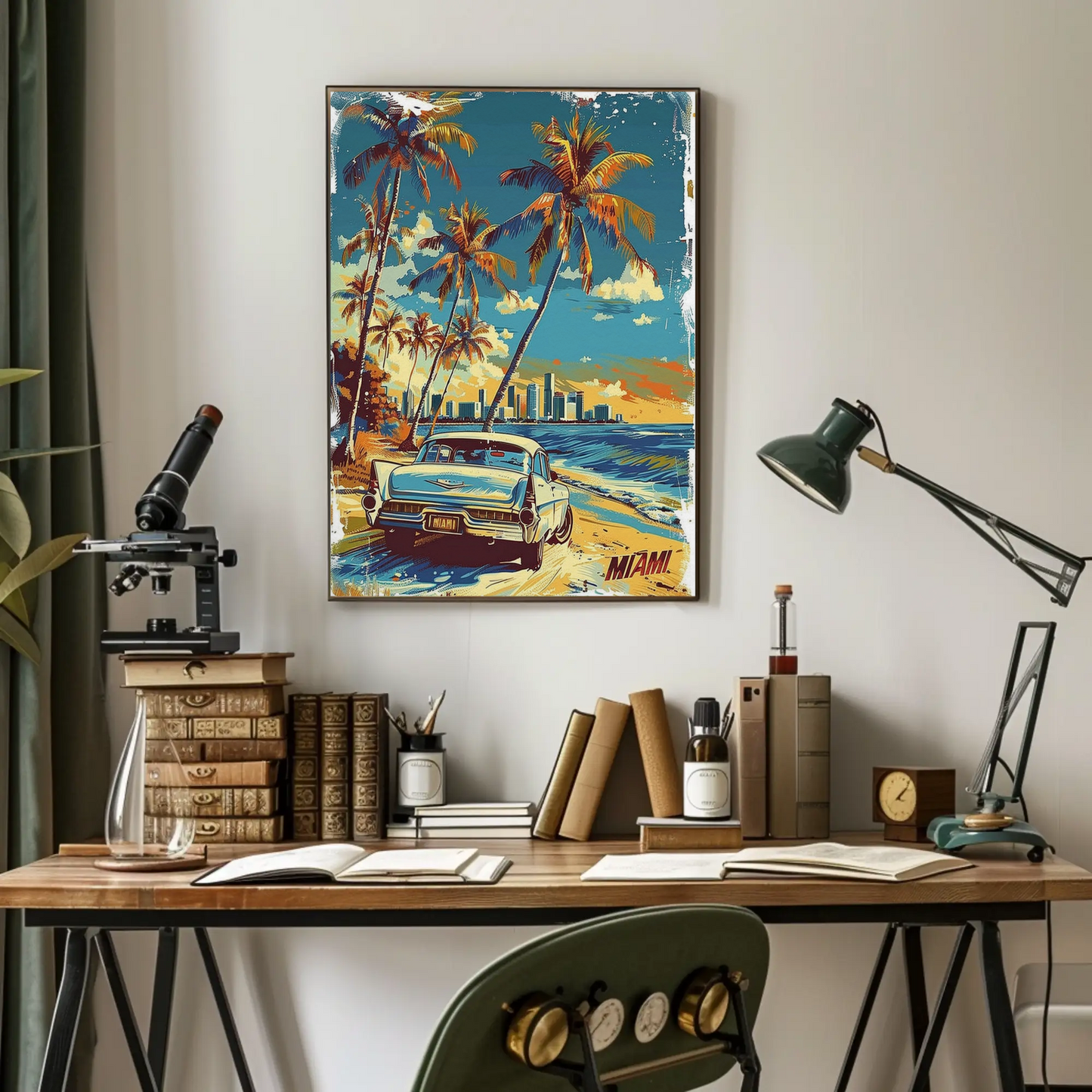 Miami Classic Car Palm Trees Beach Scene Travel Poster Travel Poster
